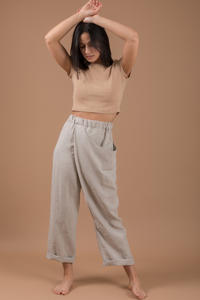 A photo of a finished Pleat Asymmetrical Pants.
