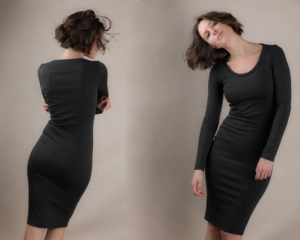 Black Long Sleeve Jane Bodycon Midi Dress
